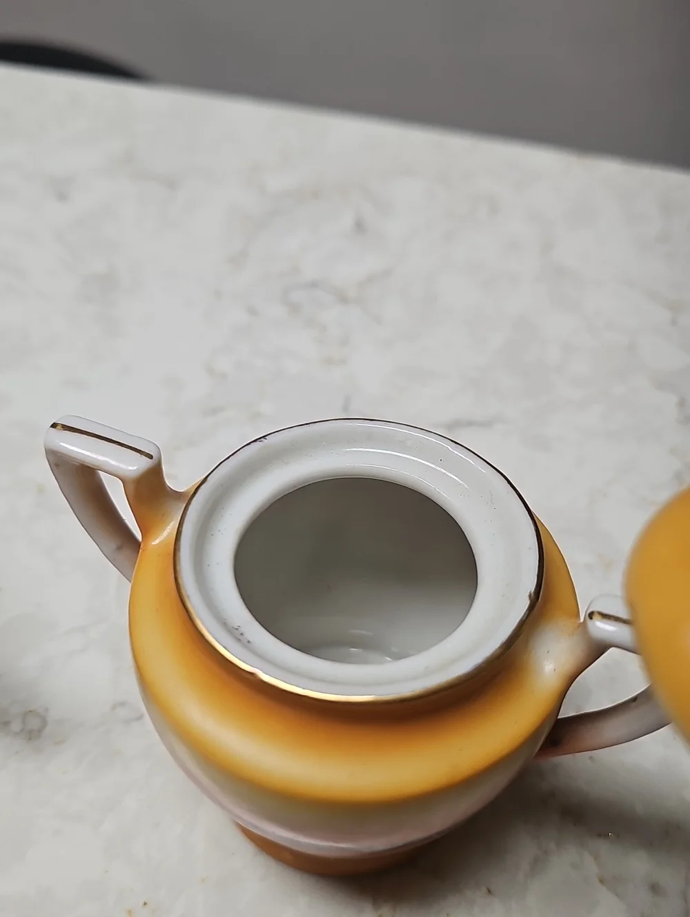 Vintage Porcelain Tea Set in Yellow-Orange Sunset Finish